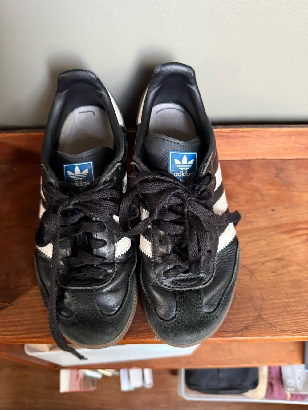 adidas Kids Black and White Leather Stripe Sneakers